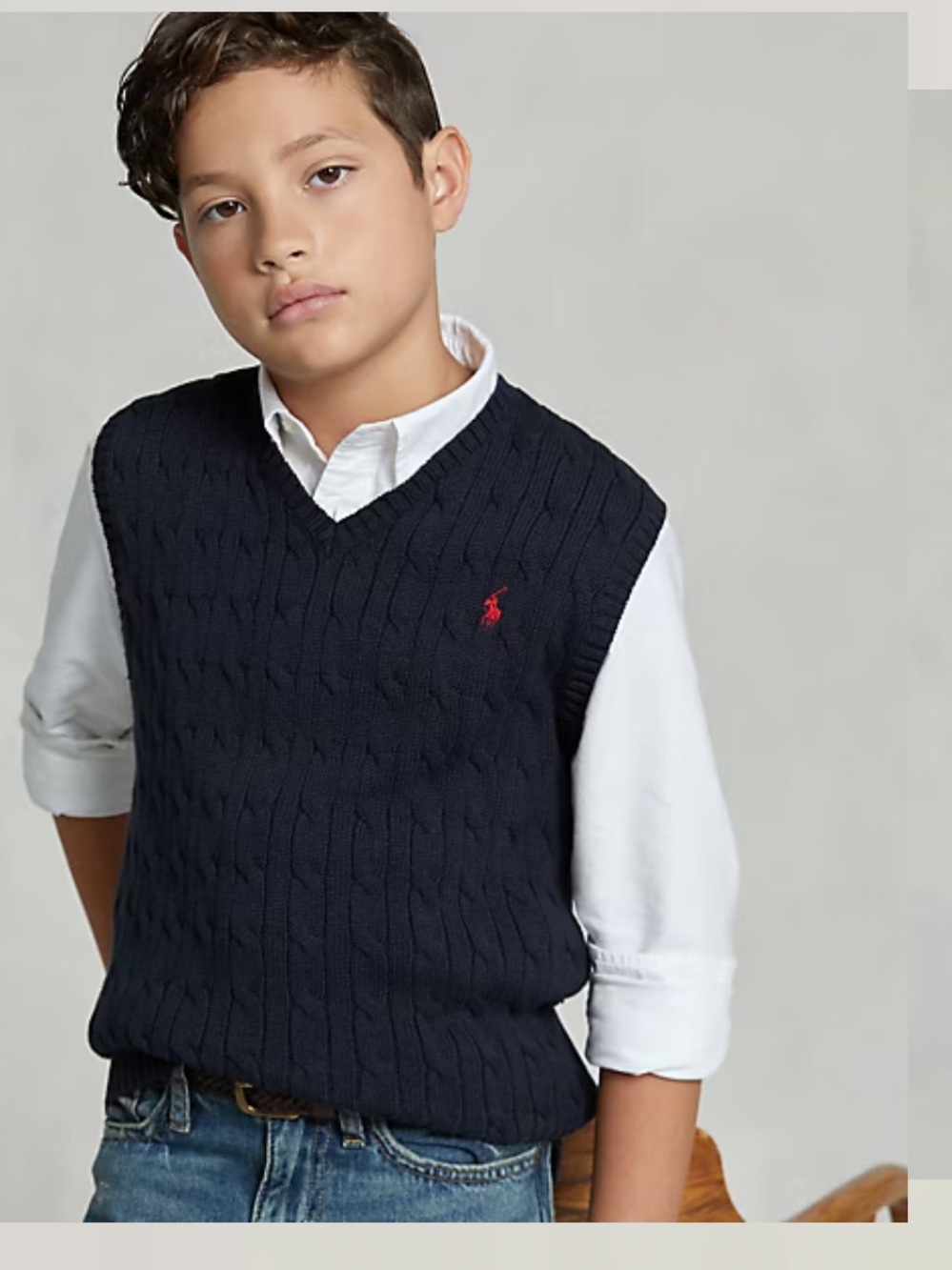 Polo by Ralph Lauren Cable-Knit Cotton V-Neck Sweater Vest